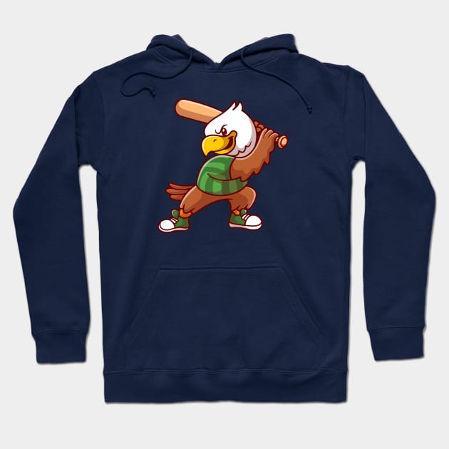 Cute Eagle Playing Baseball Cartoon Hoodie by Catalyst Labs